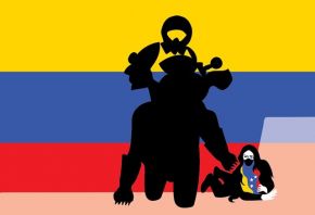 Vergüenza Nacional Bolivariana pisando la bandera. Valiente mujer que la defiende.